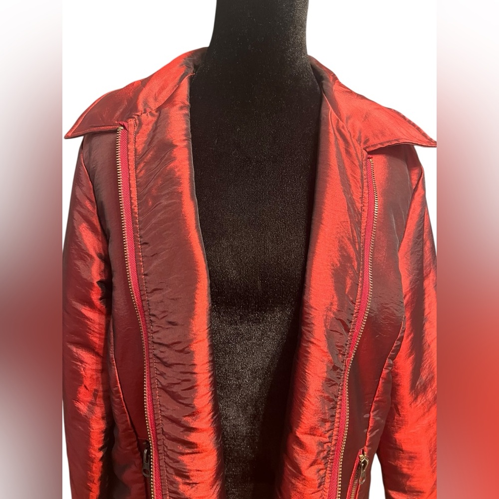 Chico's Red Shimmer Zip-Up Jacket Size M - Picture 4 of 7